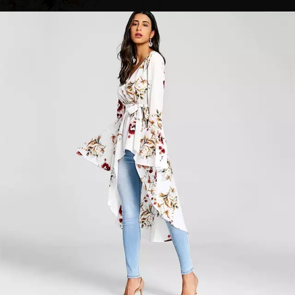 Dressfo Tops - Floral bell sleeve High/low blouse